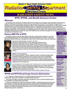 RADIATION SAFETY NEWS  WVU, WVUH, and Health Sciences Center Welcome