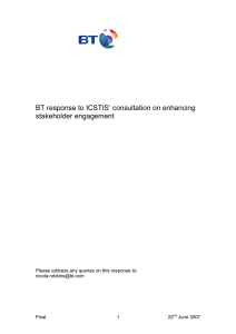 BT response to ICSTIS’ consultation on enhancing stakeholder engagement