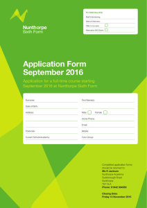 Application Form September 2016 Nunthorpe Sixth Form