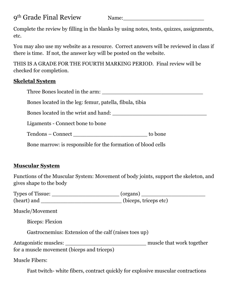 9 Grade Final Review
