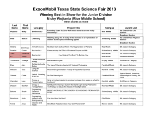 ExxonMobil Texas State Science Fair 2013 Nicky Wojtania (Rice Middle School)