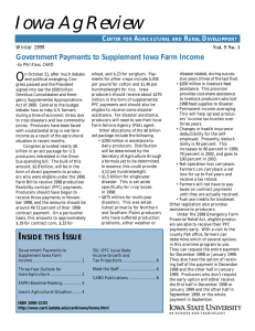 Iowa Ag Review O Government Payments to Supplement Iowa Farm Income