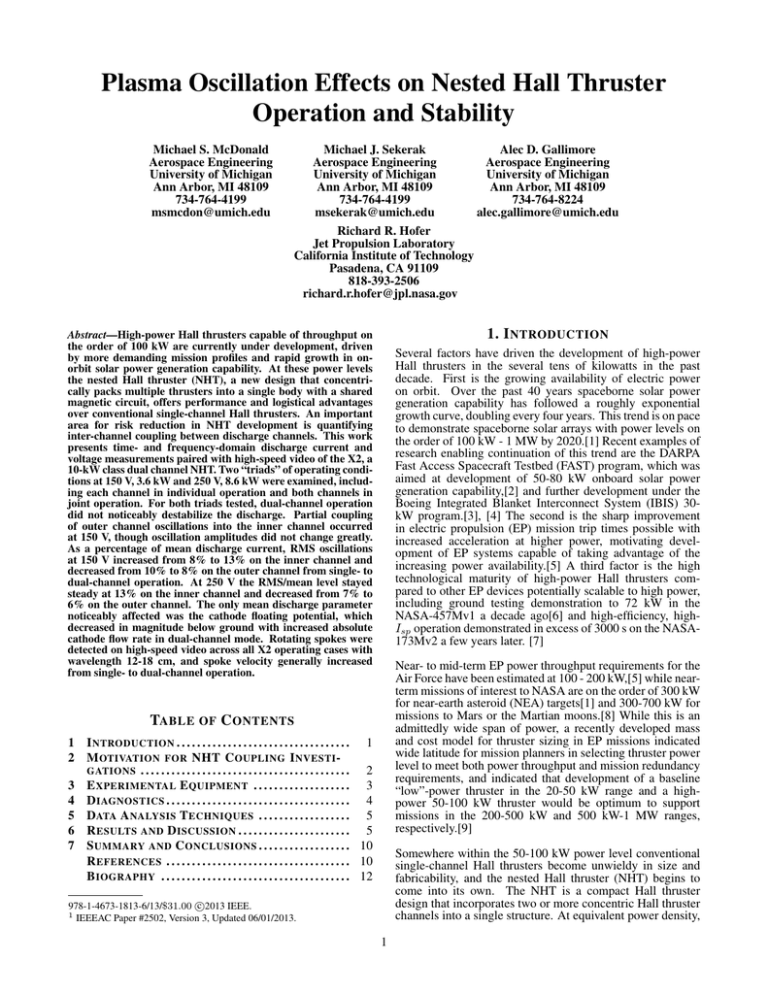 Plasma Oscillation Effects on Nested Hall Thruster Operation and Stability