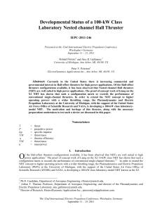 Developmental Status of a 100-kW Class Laboratory Nested channel Hall Thruster  IEPC-2011-246