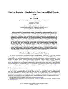 Electron Trajectory Simulation in Experimental Hall Thruster Fields IEPC-2011-243