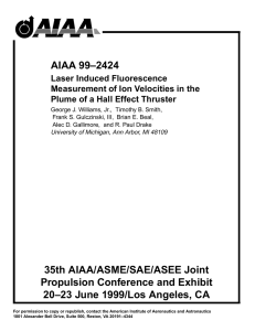 AIAA 99–2424 Laser Induced Fluorescence Measurement of Ion Velocities in the