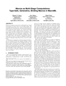 Macros as Multi-Stage Computations: Type-Safe, Generative, Binding Macros in MacroML Amr Sabry