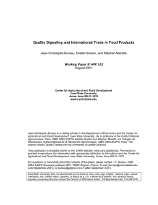 Quality Signaling and International Trade in Food Products August 2001