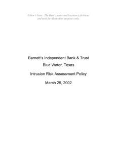 Barnett’s Independent Bank &amp; Trust Blue Water, Texas Intrusion Risk Assessment Policy