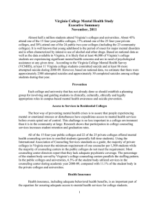 Virginia College Mental Health Study Executive Summary November, 2011