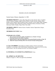 WICHITA STATE UNIVERSITY  Faculty Senate: Minutes, September 14, 1998 MEMBERS PRESENT