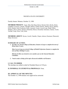 WICHITA STATE UNIVERSITY  Faculty Senate: Minutes, October 12, 1998 MEMBERS PRESENT