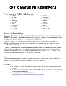 Off Campus PE Reminders    Approved sports for the 2012‐2013 school year: 