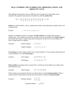 REAL NUMBERS, THE NUMBER LINE, ORDER RELATIONS, AND ABSOLUTE VALUE