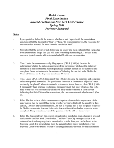 Model Answer Final Examination Selected Problems in New York Civil Practice Spring 2001
