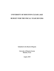 UNIVERSITY OF HOUSTON-CLEAR LAKE  BUDGET FOR THE FISCAL YEAR 2015-2016