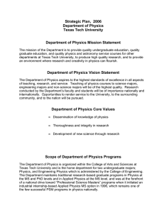 Strategic Plan,  2006 Department of Physics Texas Tech University