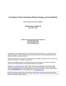 An Analysis of the Link between Ethanol, Energy, and Crop... Simla Tokgoz and Amani Elobeid November 2006 Working Paper 06-WP 435