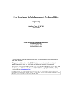 Food Security and Biofuels Development: The Case of China Fengxia Dong