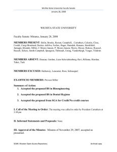 WICHITA STATE UNIVERSITY  Faculty Senate: Minutes, January 28, 2008 MEMBERS PRESENT