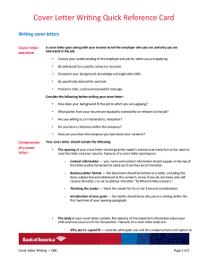 Cover Letter Writing Quick Reference Card Writing cover letters Cover letter
