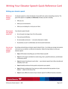 Writing Your Elevator Speech Quick Reference Card  Writing your elevator speech