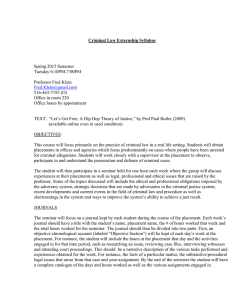 Spring 2015 Semester Tuesday 6:10PM-7:00PM Professor Fred Klein