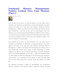 Emotional Memory Management: Positive Control Over Your Memory (Part 1)