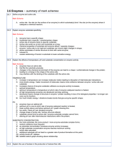 3.6 Enzymes – summary of mark schemes