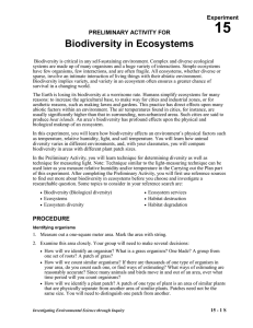 15 Biodiversity in Ecosystems Experiment PRELIMINARY ACTIVITY FOR