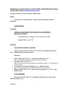 HOFSTRA-FALL 2014-PATENT LAW 2921-PROF. JOSEPH RICHETTI (phone: 212-541-1092; e mail: )