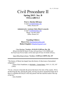 Civil Procedure II Spring 2015 / Sec. B SYLLABUS-2 Prof. J. Herbie DiFonzo