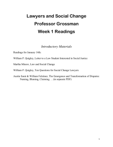 Lawyers and Social Change Professor Grossman Week 1 Readings