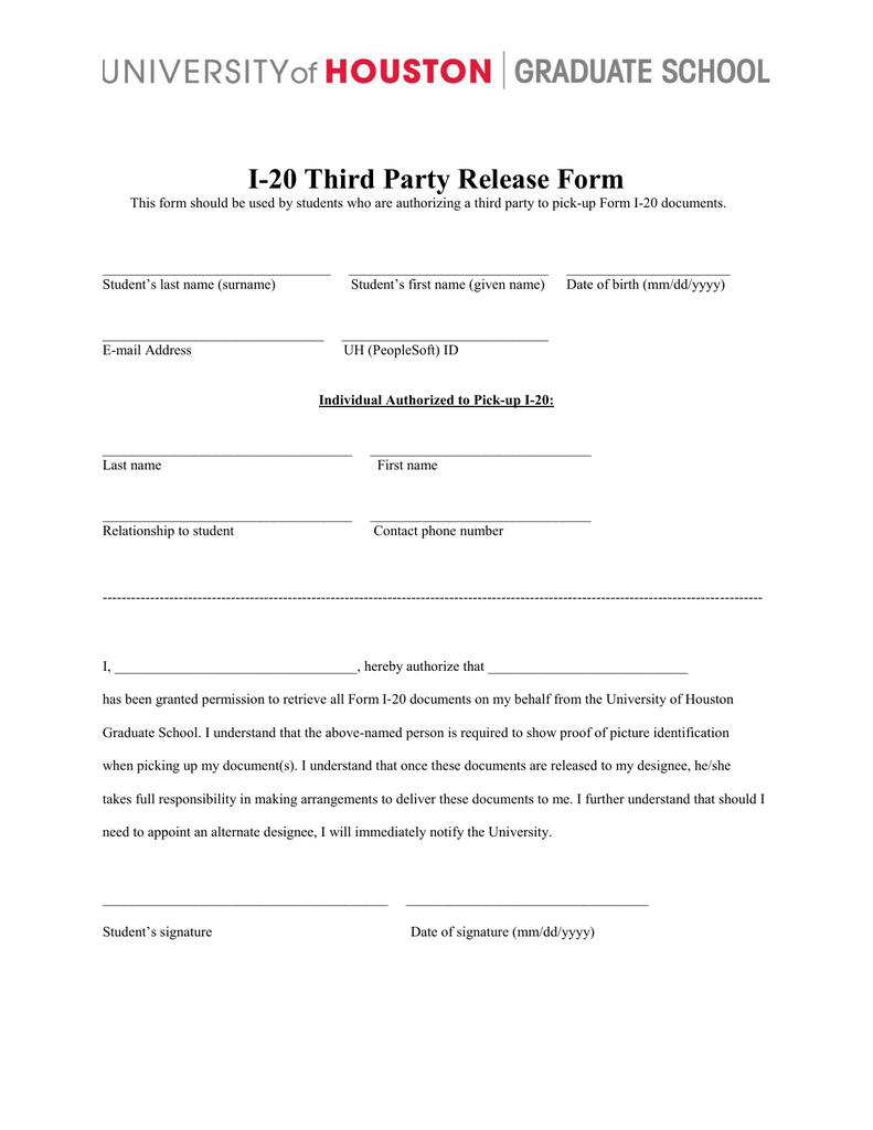 I 20 Third Party Release Form