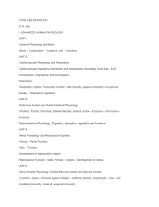 FOOD AND NUTRITION (P.G. std) I. ADVANCED HUMAN PHYSIOLOGY UNIT-I: