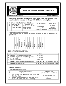Applications are invited only through online mode upto 09.01.2015 for... Recruitment to the vacancies for the year 2013-2014 in the...