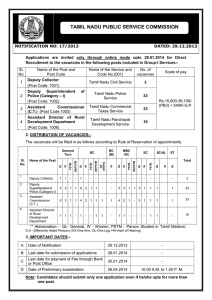 Applications are invited only through online mode upto 28.01.2014 for... Recruitment to the vacancies in the following posts included in...