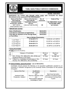 Applications are invited only through online mode upto 27.03.2013 for... Recruitment to the vacancies in the following post :-