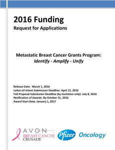 2016 Funding Request for Applications  Metastatic Breast Cancer Grants Program: