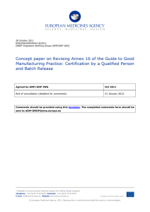 Concept paper on Revising Annex 16 of the Guide to... Manufacturing Practice: Certification by a Qualified Person