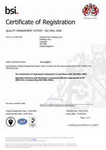Certificate of Registration QUALITY MANAGEMENT SYSTEM - ISO 9001:2008 FM 645804