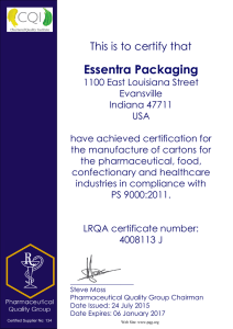 Essentra Packaging This is to certify that