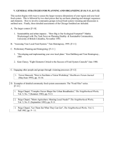 V. GENERAL STRATEGIES FOR PLANNING AND ORGANIZING [F-10, F-11, &amp;...  This section begins with ways to assess the larger resource... food system.  This is followed by two short pieces...