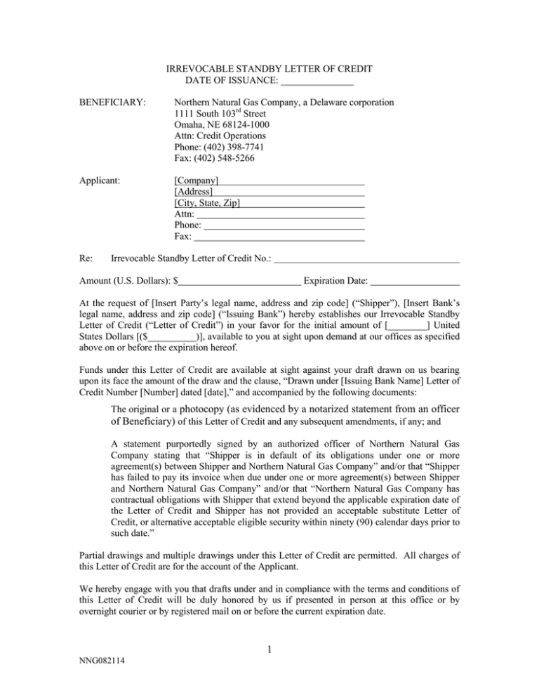 letter of credit draft accountee