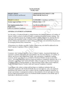 Conflict of Interest and Recusal Northwell Health POLICY TITLE: