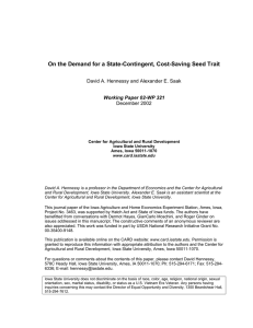 On the Demand for a State-Contingent, Cost-Saving Seed Trait December 2002