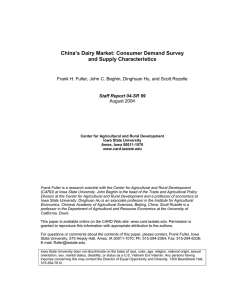 China’s Dairy Market: Consumer Demand Survey and Supply Characteristics