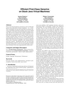 Efficient First-Class Generics on Stock Java Virtual Machines James Sasitorn Robert Cartwright