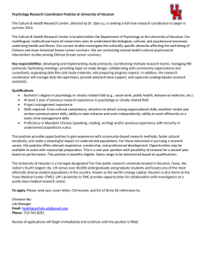 Psychology Research Coordinator Position at University of Houston