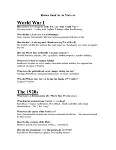 World War I Review Sheet for the Midterm